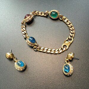 Cabouchon Vintage Costume Jewelry Set Bracelet & Earrings NWOT